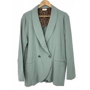 Ott Light Mint Green Ribbed Double Button Blazer with Floral Lining